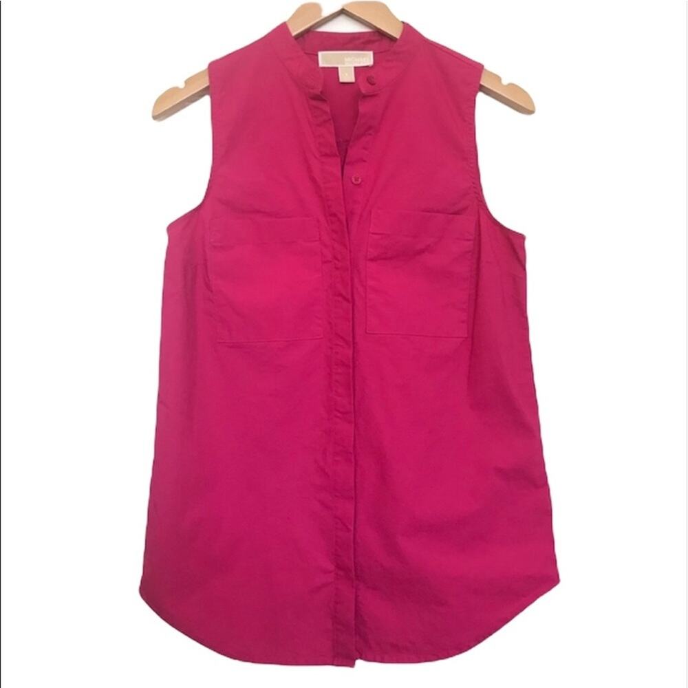 Michael Kors sleeveless blouse pink button front cotton stretch tank size small